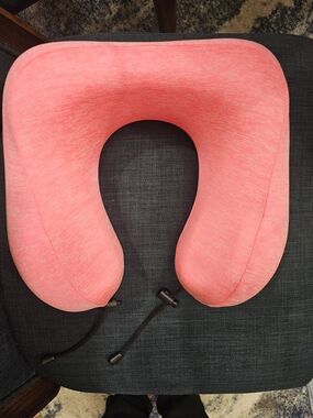 Supportive Pink Travel Neck Pillow with Adjustable Toggle